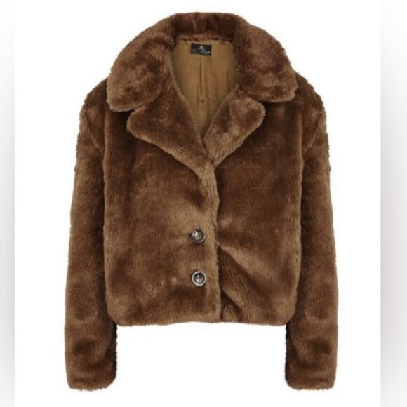 Free People Brown Faux Fur Cropped Teddy Jacket. - Picture 6 of 6